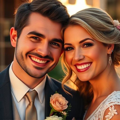 A beautifully captured wedding moment with the bride and groom smiling at each other.