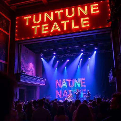A photographer capturing the energy of a live music performance at the Neptune Theatre in Seattle, with colorful stage lighting and a crowd of enthusiastic fans.