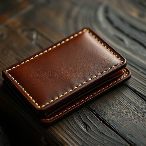 Detailed product shot of a handmade leather wallet, showcasing texture and craftsmanship.